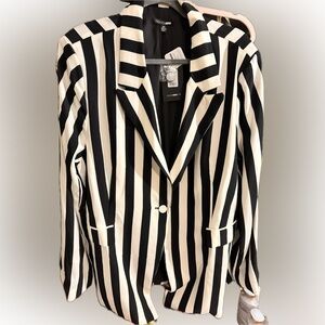 Fashion Nova Black and White Striped Blazer and Slacks